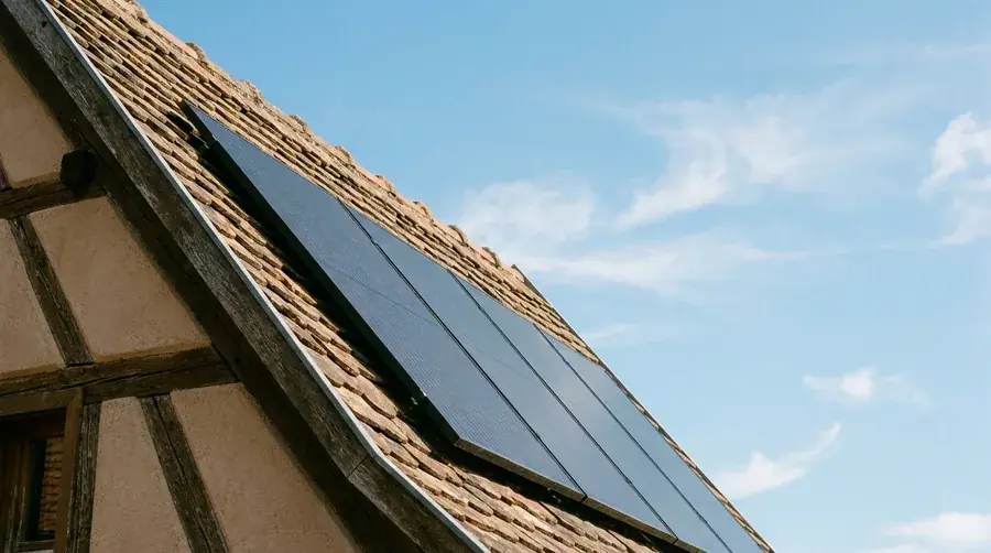 Vue rapprochée d'une installation photovoltaïque résidentielle dimensionnée pour l'autonomie