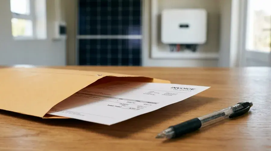 Facture officielle de mise en service photovoltaïque avec mention TVA réduite