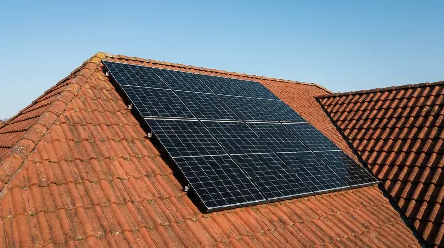Vue rapprochée d'une installation photovoltaïque type 6 kWc sur toiture résidentielle