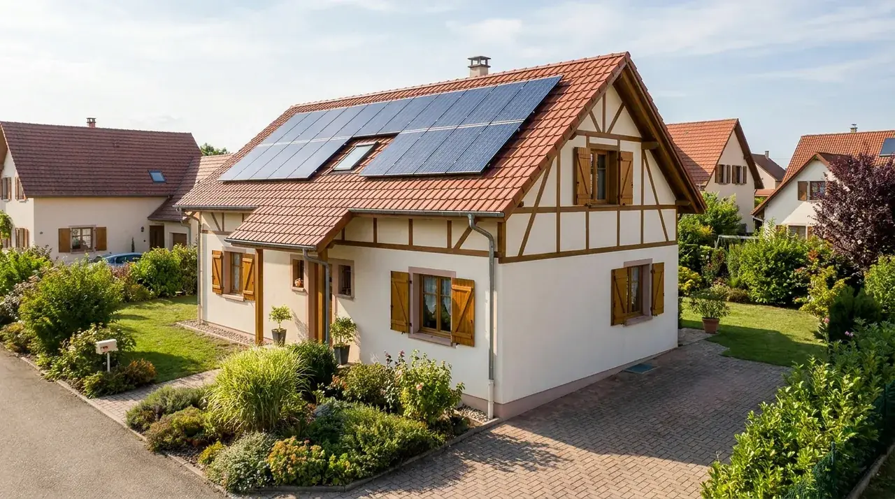 Pavillon récent à Aspach-le-Bas avec installation photovoltaïque sur toit Sud-Ouest