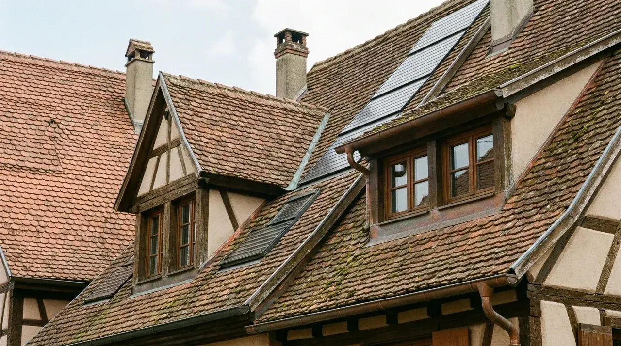 Pose photovoltaïque sur tuiles plates alsaciennes anciennes à Aspach-Michelbach