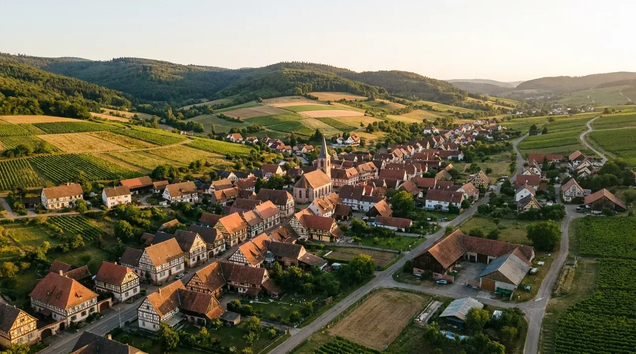 Vue panoramique de Soppe-le-Bas, étiré dans la vallée de la Doller